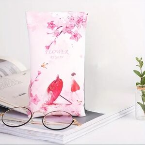 Colorful Design Glasses Pouch Soft Eyewear Sleeve PU Leather, Flower Pink